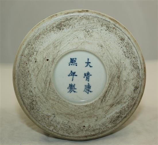 A Chinese famille verte brush pot, Kangxi mark but later, 14cm